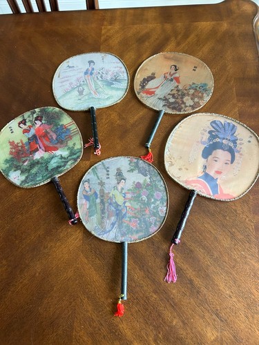 Vintage asian silk paddle fans - asian,