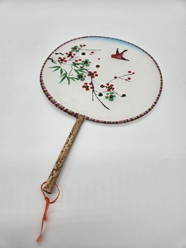 Vtg asian silk paddle - paddle, hand